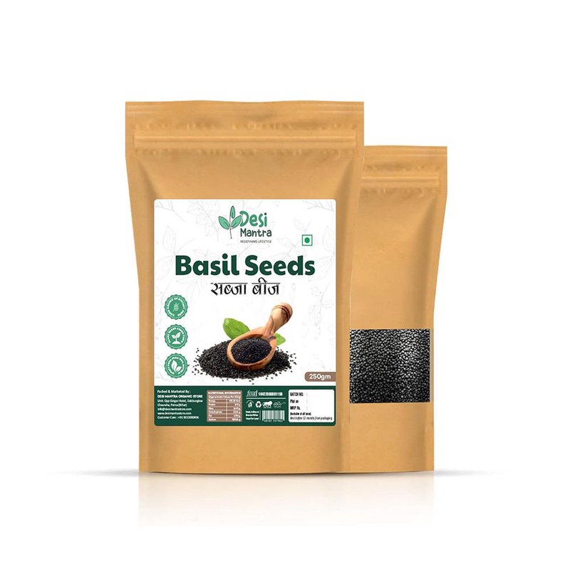 Desi Mantra Basil Seeds | Premium Raw & Natural Sabja Seeds | Rich in Fiber & Refreshing Nutrition | Perfect for Summer Drinks, Smoothies & Healthy Daily Diet