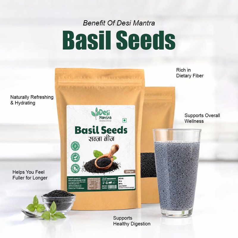 Desi Mantra Basil Seeds | Premium Raw & Natural Sabja Seeds | Rich in Fiber & Refreshing Nutrition | Perfect for Summer Drinks, Smoothies & Healthy Daily Diet thumbnail 3