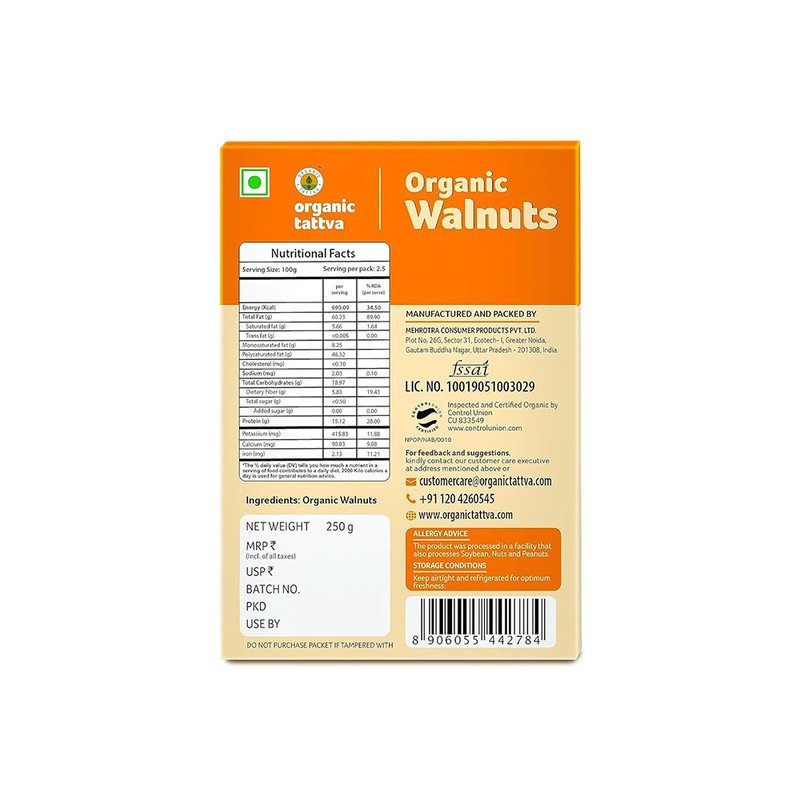 Organic Tattva Kashmiri Walnuts | Premium Kashmiri Akhrot | Whole Nutty Walnuts | Tasty & Nutritious Dry Fruits