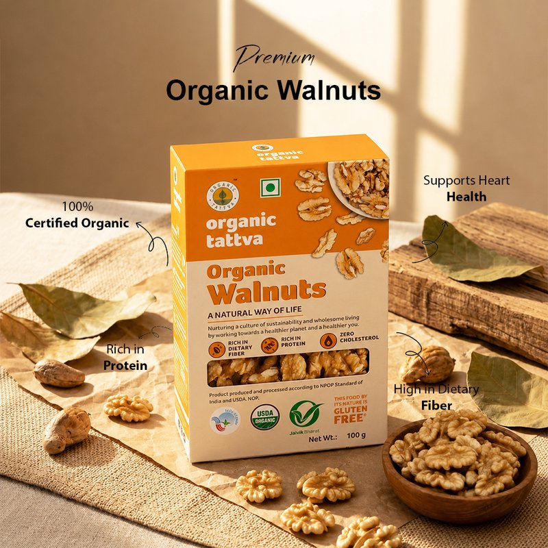 Organic Tattva Kashmiri Walnuts | Premium Kashmiri Akhrot | Whole Nutty Walnuts | Tasty & Nutritious Dry Fruits