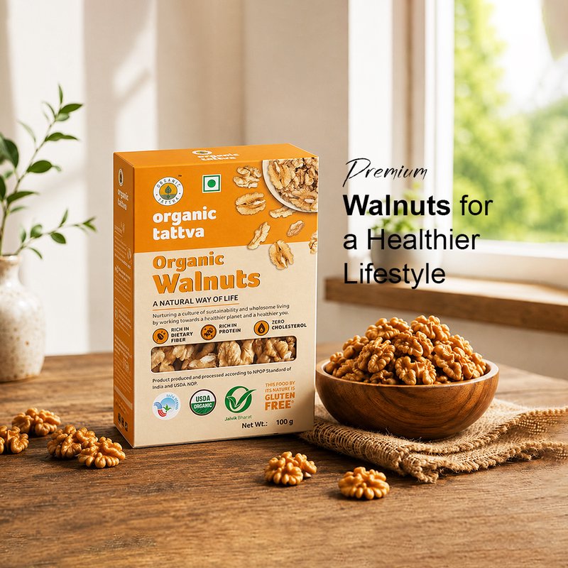 Organic Tattva Kashmiri Walnuts | Premium Kashmiri Akhrot | Whole Nutty Walnuts | Tasty & Nutritious Dry Fruits