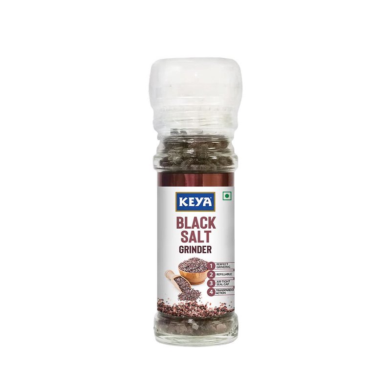 Keya Black Salt Grinder | Premium Kala Namak Seasoning | Freshly Ground Tangy Flavor | Adjustable Grinder for Salads, Fruits, Snacks & Everyday Cooking