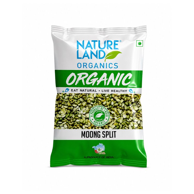 Natureland Organics Moong Split | 100% Organic Split Green Gram | Protein & Fibre Rich Chilka Moong Dal for Curries, Khichdi & Everyday Cooking