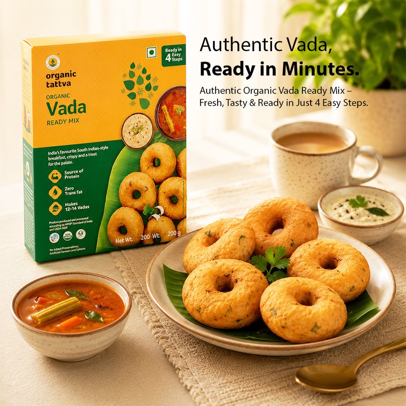 Organic Tattva Vada Ready Mix | Medu Vada Instant Mix | Crunchy South Indian Breakfast & Snack Premix