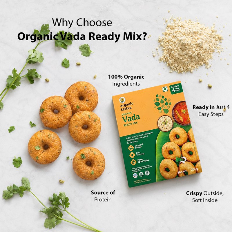 Organic Tattva Vada Ready Mix | Medu Vada Instant Mix | Crunchy South Indian Breakfast & Snack Premix