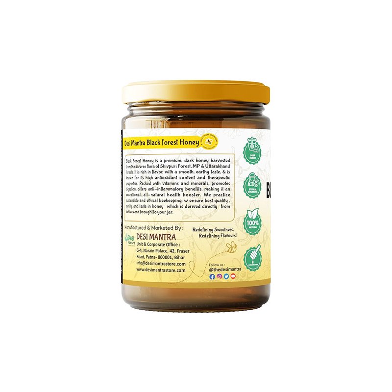 Desi Mantra Black Forest Honey | Pure Raw & Natural Forest Honey | Unfiltered and Unprocessed | No Added Sugar | Bold Rich Taste for Tea, Breakfast & Daily Wellness