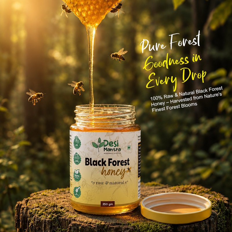 Desi Mantra Black Forest Honey | Pure Raw & Natural Forest Honey | Unfiltered and Unprocessed | No Added Sugar | Bold Rich Taste for Tea, Breakfast & Daily Wellness thumbnail 4