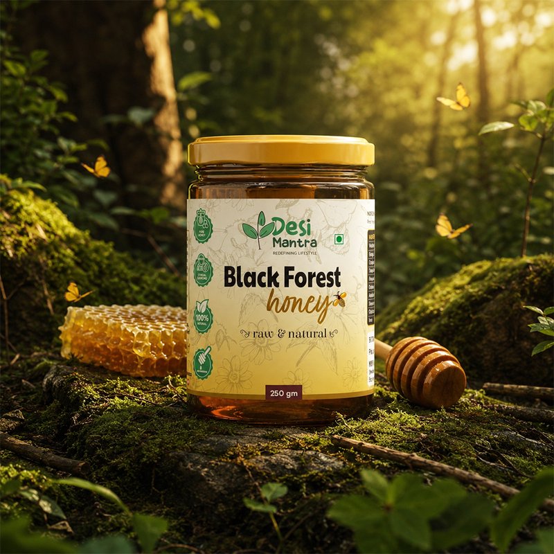 Desi Mantra Black Forest Honey | Pure Raw & Natural Forest Honey | Unfiltered and Unprocessed | No Added Sugar | Bold Rich Taste for Tea, Breakfast & Daily Wellness