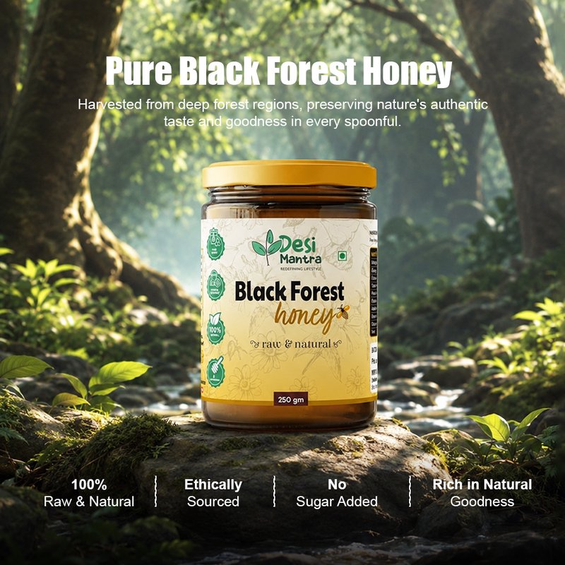 Desi Mantra Black Forest Honey | Pure Raw & Natural Forest Honey | Unfiltered and Unprocessed | No Added Sugar | Bold Rich Taste for Tea, Breakfast & Daily Wellness