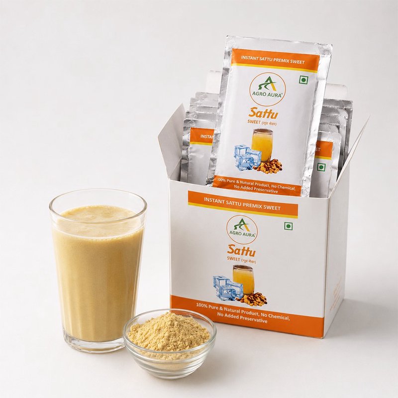 Agro Aura Sattu Sweet Premix Sachets | Instant Energy Drink Mix | High Protein & Fibre | Pack of 10 thumbnail 4