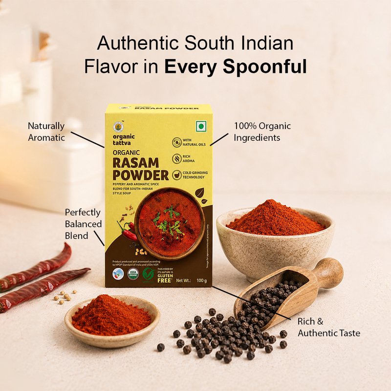Organic Tattva Rasam Powder | Traditional South Indian Rasam Masala | Premium Spice Mixture | Rasam Powder