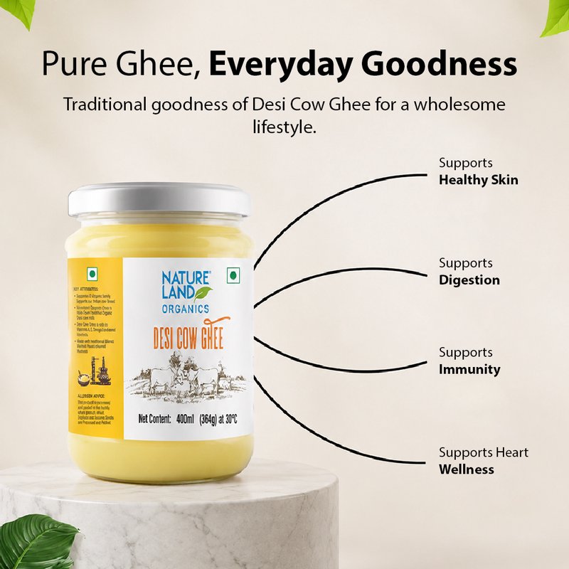 Natureland Organics Premium Desi Cow Ghee | 100% Organic Cow Ghee | Rich Aroma & Granular Texture | Ideal for Cooking, Frying & Traditional Recipes