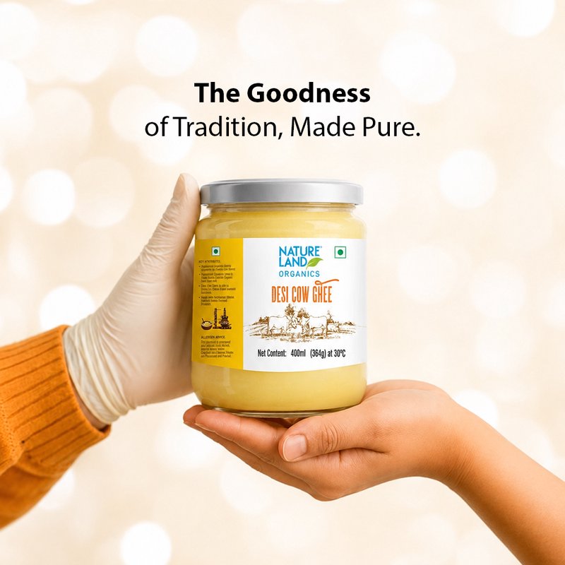Natureland Organics Premium Desi Cow Ghee | 100% Organic Cow Ghee | Rich Aroma & Granular Texture | Ideal for Cooking, Frying & Traditional Recipes