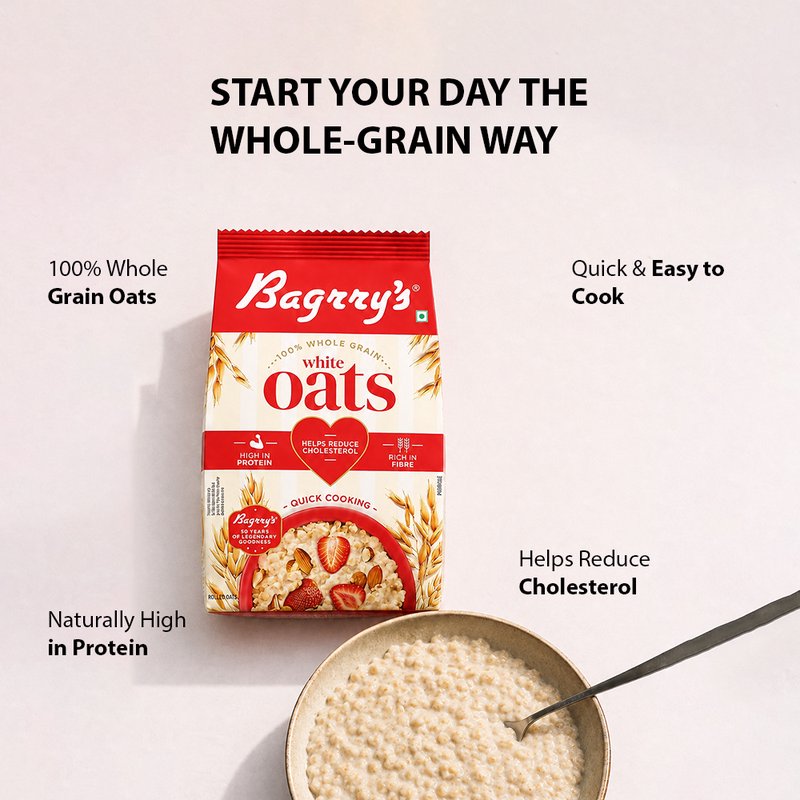 Bagrry's White Oats | Premium Rolled Oats Breakfast Cereal | High Fiber & Healthy Wholegrain Oats | Nutritious Daily Breakfast for Smoothies, Porridge & Oatmeal