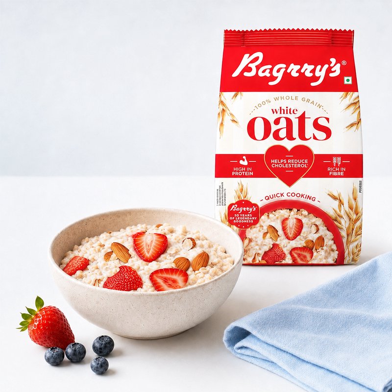 Bagrry's White Oats | Premium Rolled Oats Breakfast Cereal | High Fiber & Healthy Wholegrain Oats | Nutritious Daily Breakfast for Smoothies, Porridge & Oatmeal