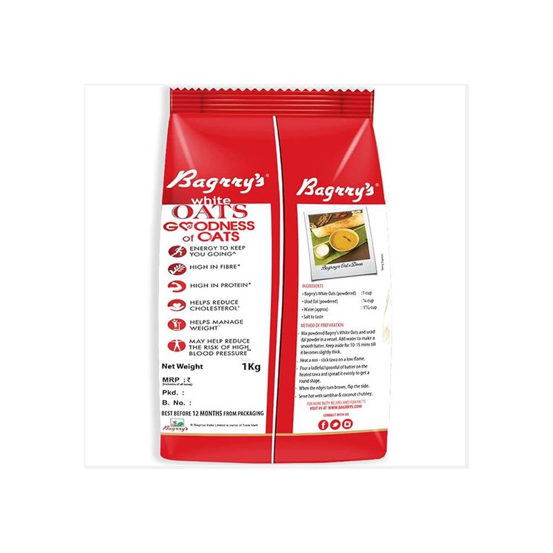 Bagrry's White Oats 1.5 KG | Premium Rolled Oats Breakfast Cereal | High Fiber & Healthy Wholegrain Oats | Nutritious Daily Breakfast for Smoothies, Porridge & Oatmeal thumbnail 2