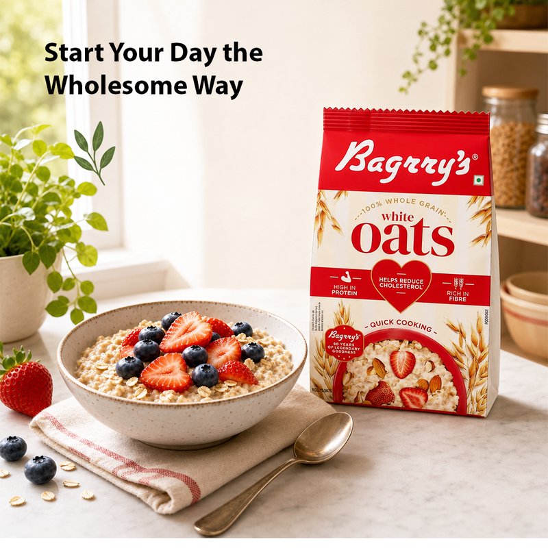 Bagrry's White Oats | Premium Rolled Oats Breakfast Cereal | High Fiber & Healthy Wholegrain Oats | Nutritious Daily Breakfast for Smoothies, Porridge & Oatmeal