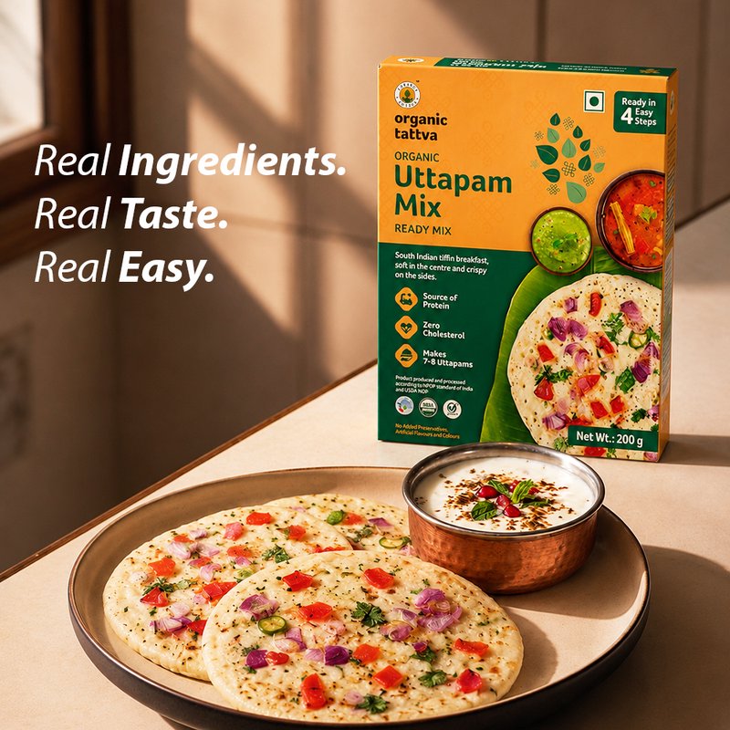 Organic Tattva Uttapam Ready Mix | Instant Uttapam Mix | Soft and Flavorful South Indian Breakfast Mix