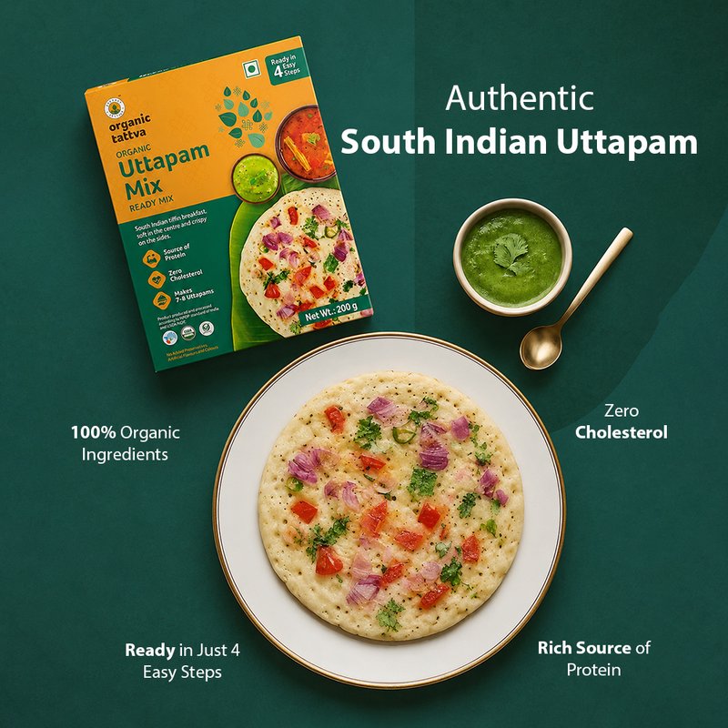 Organic Tattva Uttapam Ready Mix | Instant Uttapam Mix | Soft and Flavorful South Indian Breakfast Mix