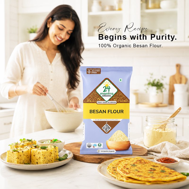 24 Mantra Organic Besan | Gram Flour | Chana Besan | 100% Organic | Fine Ground Flour | Cooking & Baking