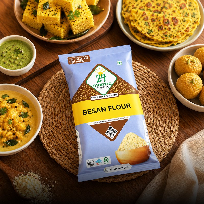 24 Mantra Organic Besan | Gram Flour | Chana Besan | 100% Organic | Fine Ground Flour | Cooking & Baking