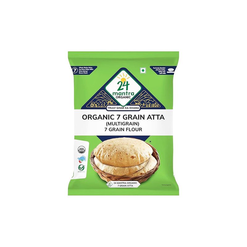 24 Mantra Organic 7 Grain Atta | Multigrain Flour | Wheat, Millets & Pulses Blend | 100% Organic | Soft Rotis