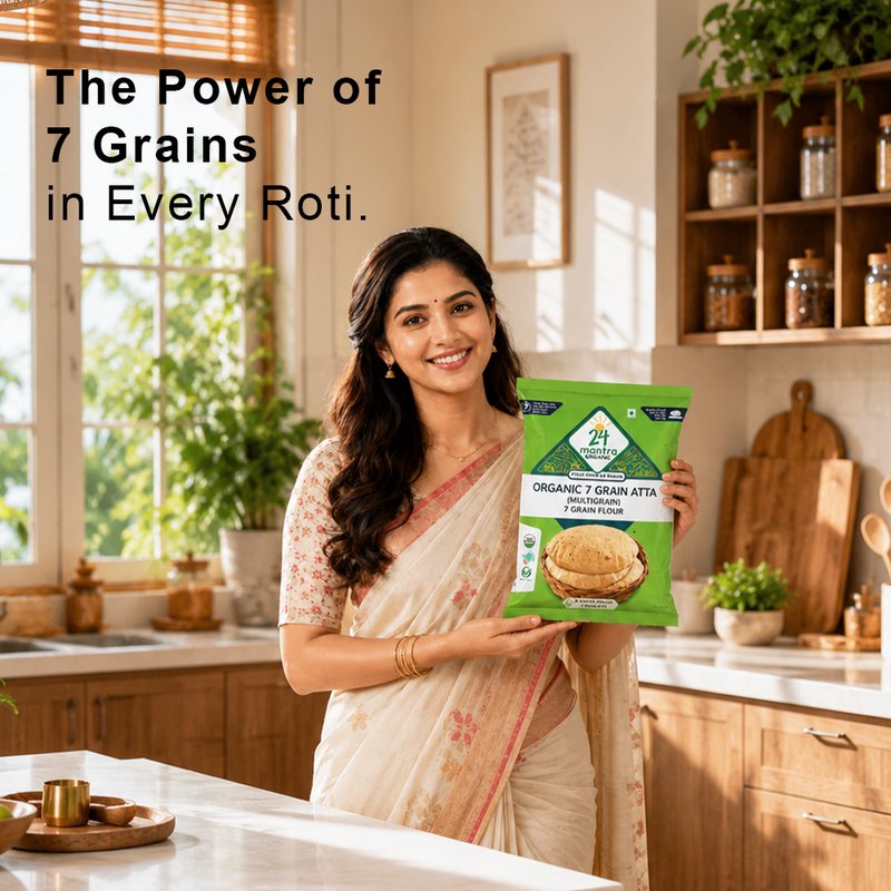24 Mantra Organic 7 Grain Atta | Multigrain Flour | Wheat, Millets & Pulses Blend | 100% Organic | Soft Rotis