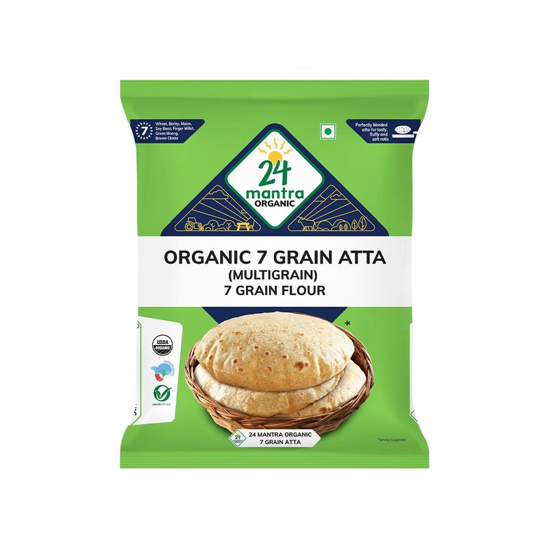 24 Mantra Organic 7 Grain Atta | Multigrain Flour | Wheat, Millets & Pulses Blend | 100% Organic | Soft Rotis