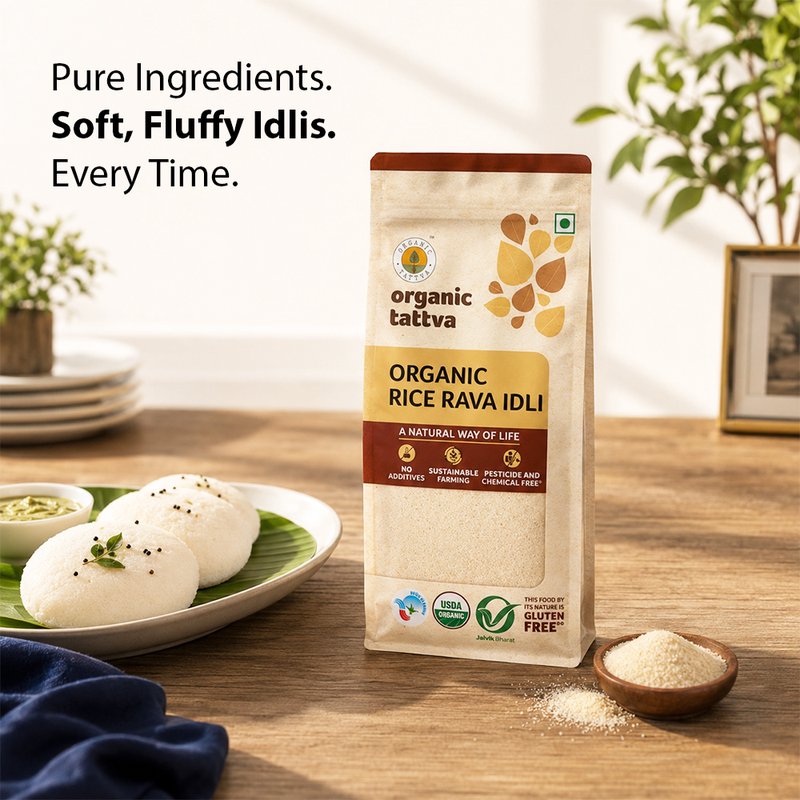 Organic Tattva Rice Rava Idli Mix | Ready Idli Mixture | Soft and Fluffy South Indian Breakfast Mix