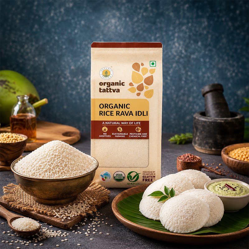 Organic Tattva Rice Rava Idli Mix | Ready Idli Mixture | Soft and Fluffy South Indian Breakfast Mix