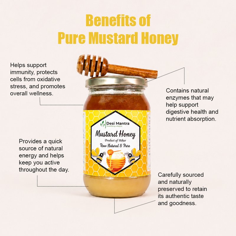 Desi Mantra Mustard Honey | Pure Raw & Natural Monofloral Honey | Unprocessed & Naturally Sourced | No Added Sugar | Rich Taste Healthy Sweetener for Daily Use thumbnail 4