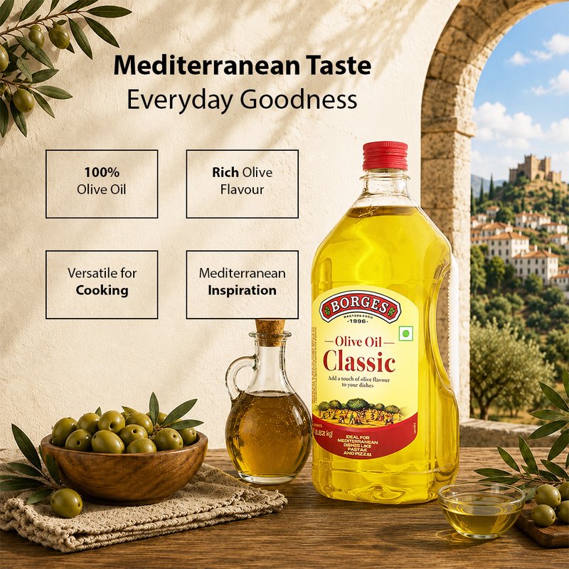 Borges Classic Olive Oil | Versatile Olive Oil for Everyday Cooking | Smooth & Mild Flavour | Ideal for Frying, Sautéing, Roasting & Grilling | PET Bottle