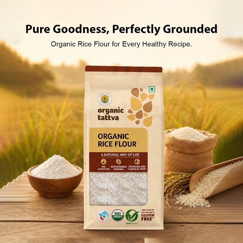 Organic Tattva Rice Flour | Organic Chawal Atta | Smooth Rice Flour | Gluten-Free Flour for Classic and Homemade Dishes