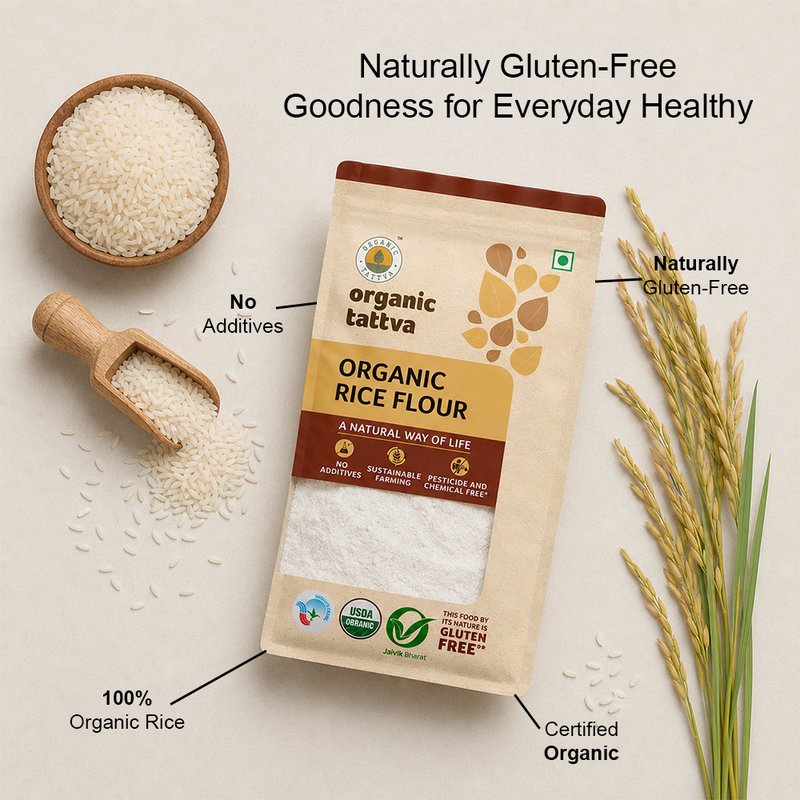 Organic Tattva Rice Flour | Organic Chawal Atta | Smooth Rice Flour | Gluten-Free Flour for Classic and Homemade Dishes
