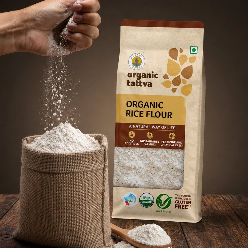 Organic Tattva Rice Flour | Organic Chawal Atta | Smooth Rice Flour | Gluten-Free Flour for Classic and Homemade Dishes