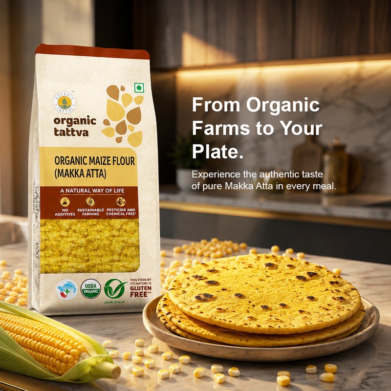Organic Tattva Maize Flour (Makka Atta) | Organic Corn Flour | Stone Ground Makki Atta | Roti Flour & More Traditional Flours