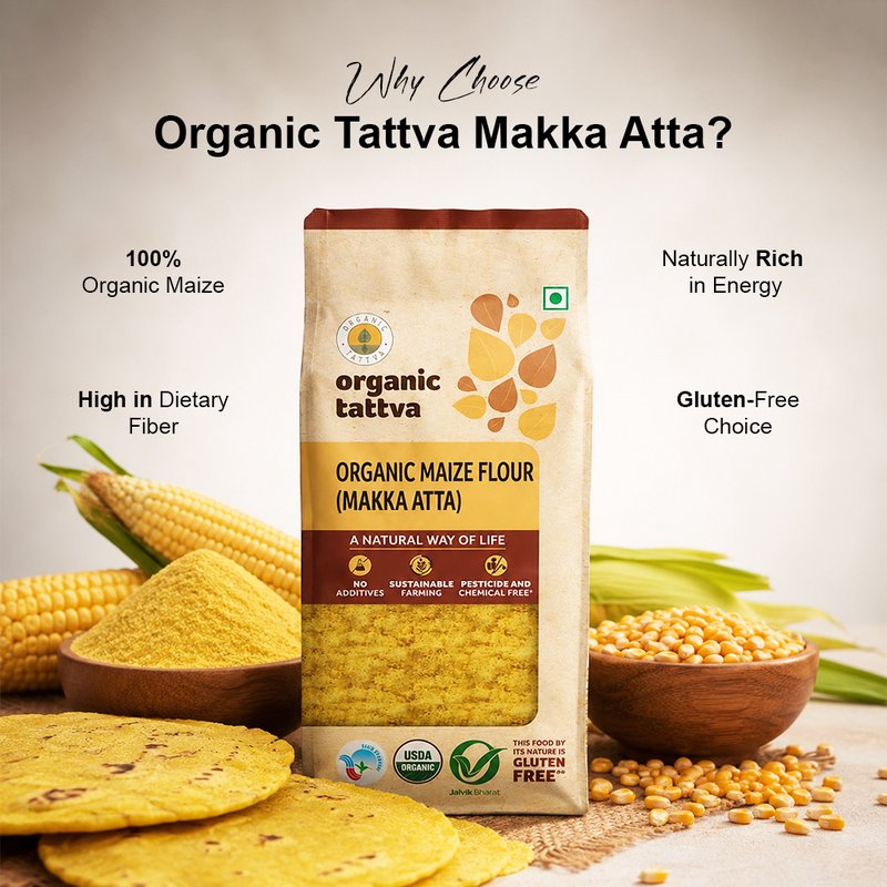 Organic Tattva Maize Flour (Makka Atta) | Organic Corn Flour | Stone Ground Makki Atta | Roti Flour & More Traditional Flours
