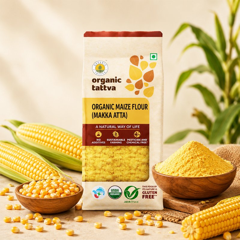 Organic Tattva Maize Flour (Makka Atta) | Organic Corn Flour | Stone Ground Makki Atta | Roti Flour & More Traditional Flours
