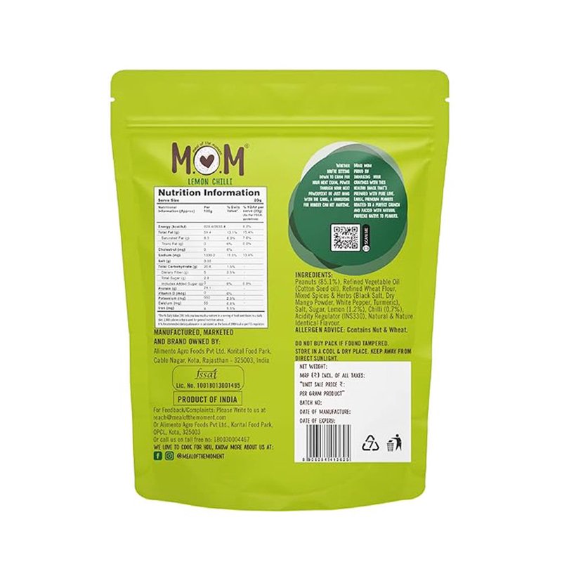MOM Roasted Lemon Chilli Peanuts 140g | Citrus Flavoured Roasted Peanuts | Snack Ready to Eat | Family Size Pack thumbnail 2