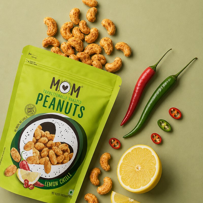MOM Roasted Lemon Chilli Peanuts 140g | Citrus Flavoured Roasted Peanuts | Snack Ready to Eat | Family Size Pack