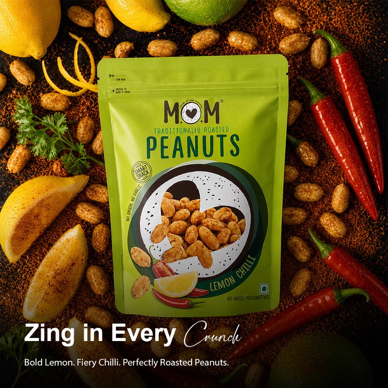 MOM Roasted Lemon Chilli Peanuts 140g | Citrus Flavoured Roasted Peanuts | Snack Ready to Eat | Family Size Pack