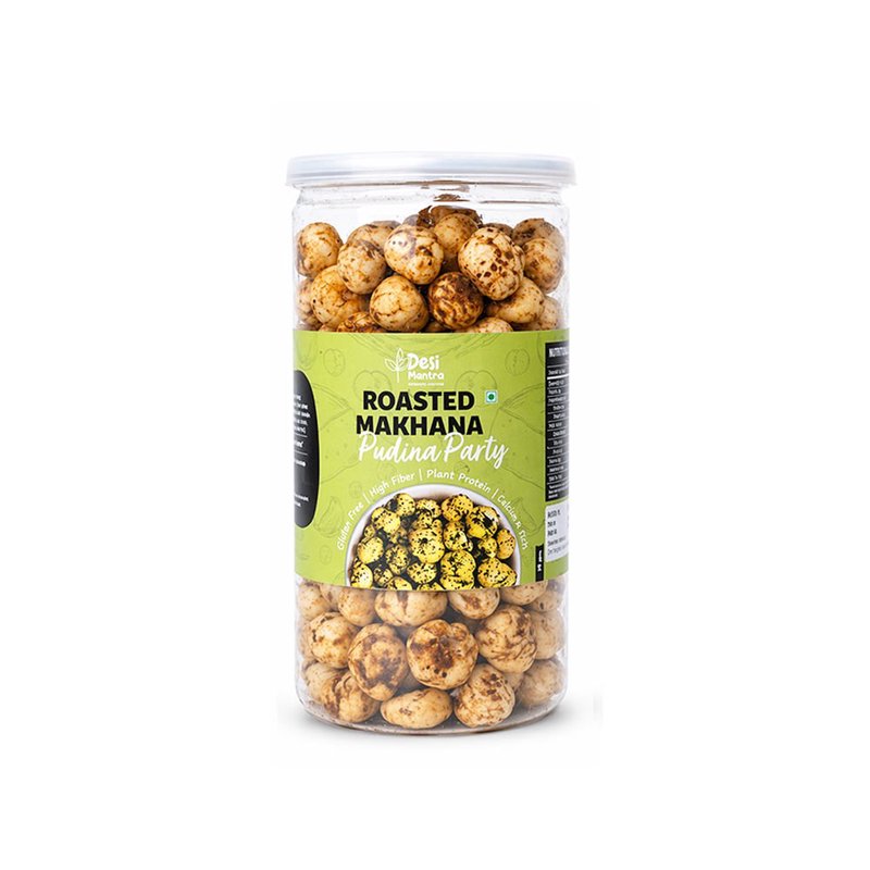 Desi Mantra Roasted Makhana Pudina Party | Crunchy Mint Flavored Fox Nuts Snack | Light & Healthy Roasted Makhana | Rich in Protein & Fiber | Perfect for Anytime Snacking