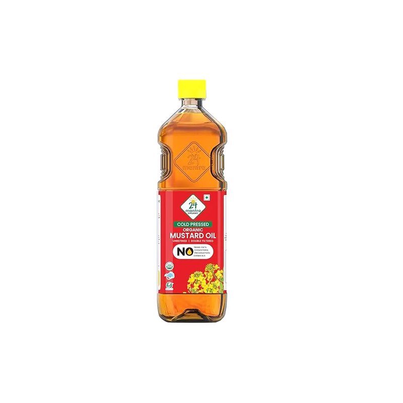 24 Mantra Organic Cold Pressed Mustard Oil (Pack of 1) | Organic Kachi Ghani Mustard Oil | Cold Pressed Edible Cooking Oil | Rich Aroma & Natural Flavour | Ideal for Cooking, Frying & Pickling