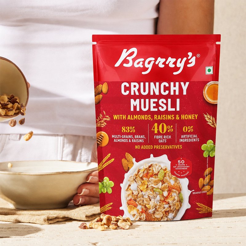 Bagrry's Crunchy Muesli Almond & Honey 425g | High-Fibre Breakfast Cereal with Whole Grains, Almonds & Honey | Crunchy Healthy Breakfast for Energy & Daily Nutrition