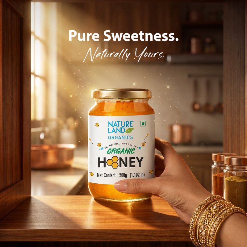 Natureland Organics Organic Honey 500g | 100% Pure Natural Honey | Rich in Antioxidants | Natural Sweetener for Tea, Toast, Smoothies & Everyday Use