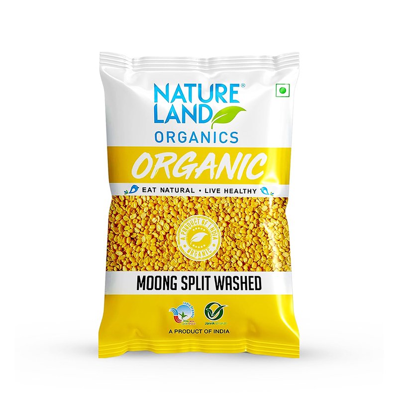 Natureland Organics Moong Split Washed 500g | 100% Organic Dhuli Moong Dal | Protein & Fibre Rich Split Yellow Lentils for Khichdi, Dal & Everyday Cooking