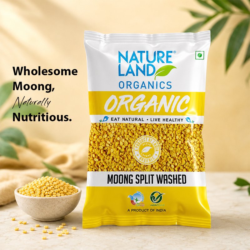 Natureland Organics Moong Split Washed 500g | 100% Organic Dhuli Moong Dal | Protein & Fibre Rich Split Yellow Lentils for Khichdi, Dal & Everyday Cooking