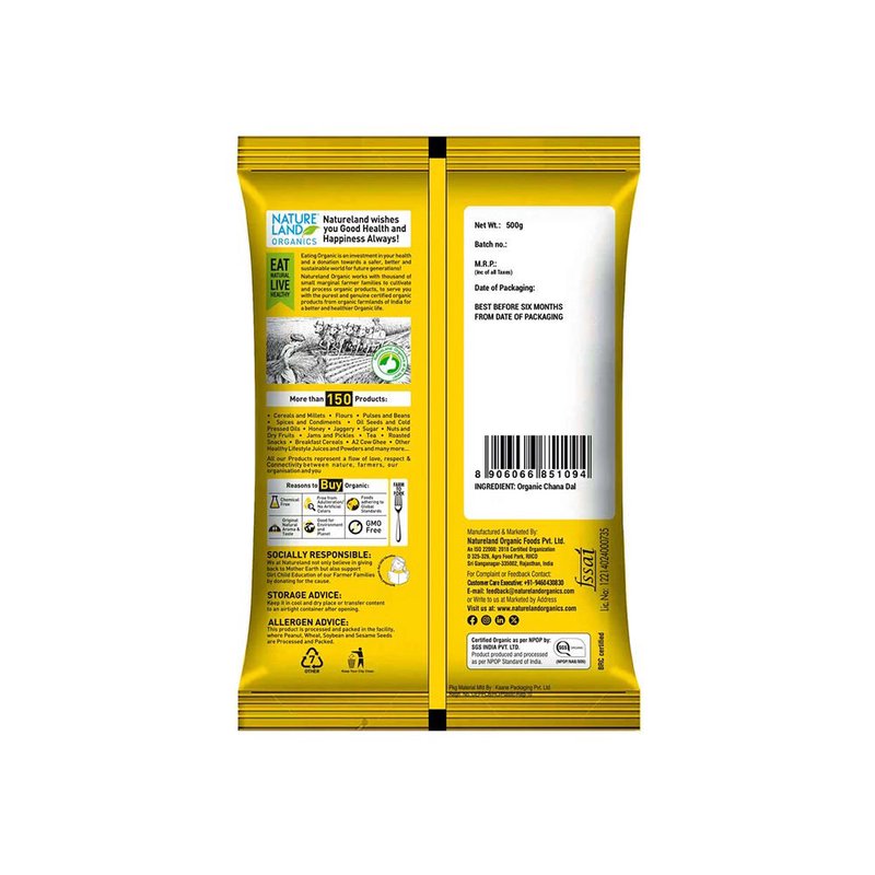 Natureland Organics Chana Besan 500g | 100% Organic Gram Flour | Protein & Fibre Rich Besan for Pakoras, Chilla, Kadhi, Sweets & Baking thumbnail 2