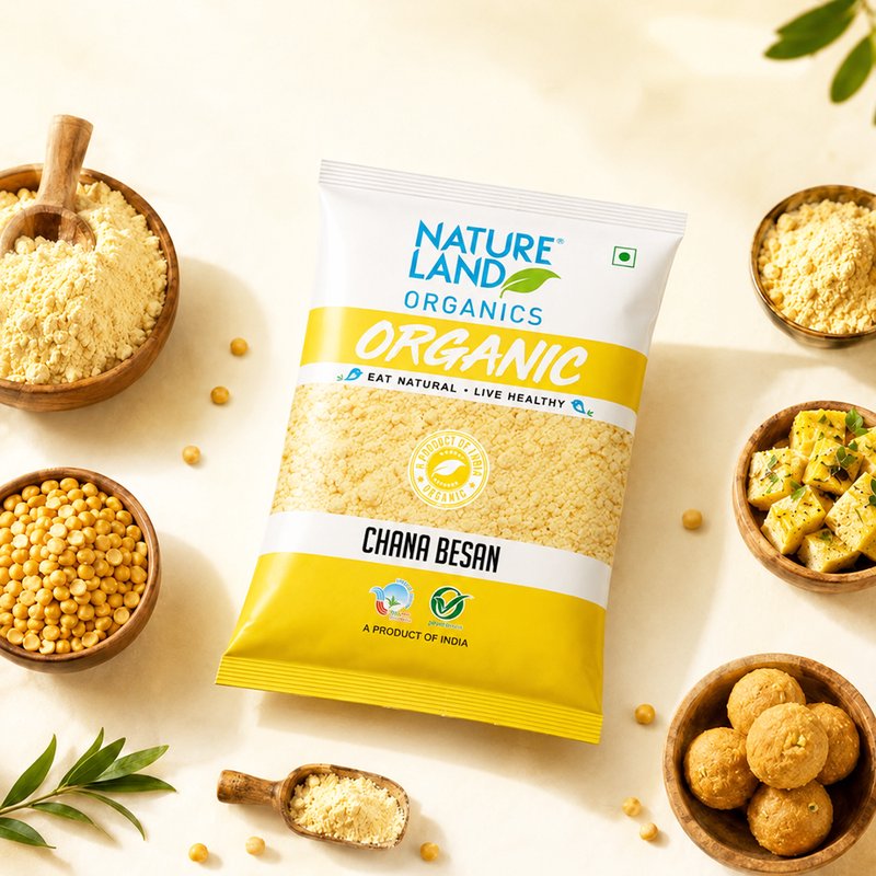 Natureland Organics Chana Besan 500g | 100% Organic Gram Flour | Protein & Fibre Rich Besan for Pakoras, Chilla, Kadhi, Sweets & Baking