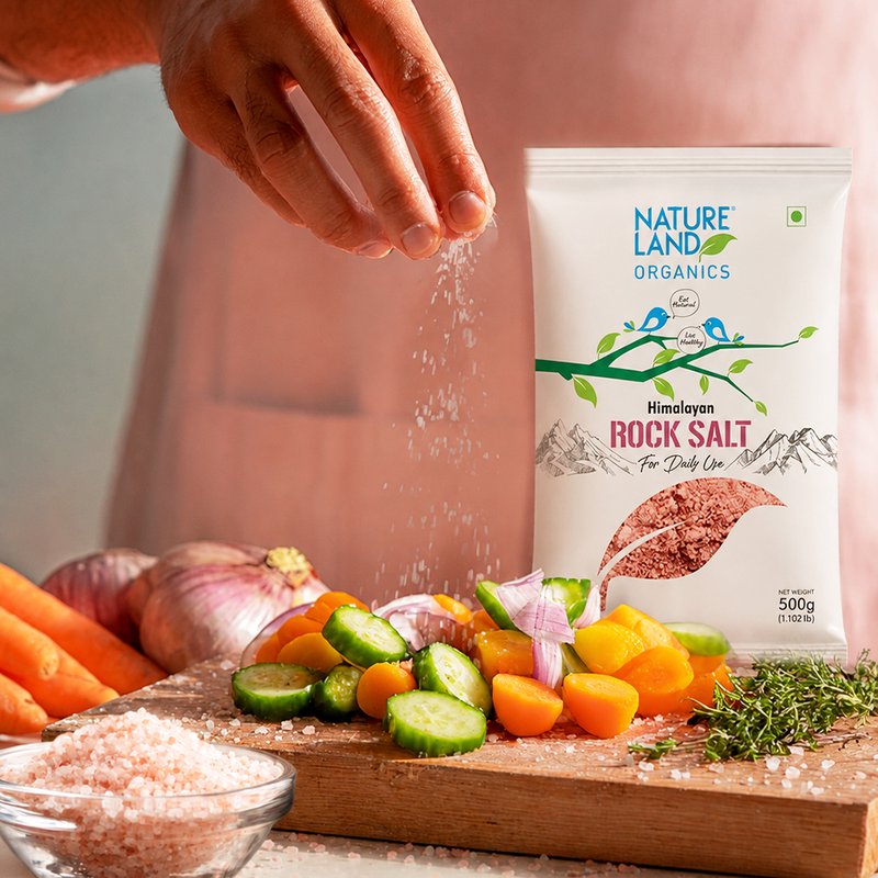 Natureland Organics Himalayan Rock Pink Salt 1kg | 100% Organic Pink Rock Salt | Naturally Mineral-Rich Salt for Everyday Cooking & Seasoning